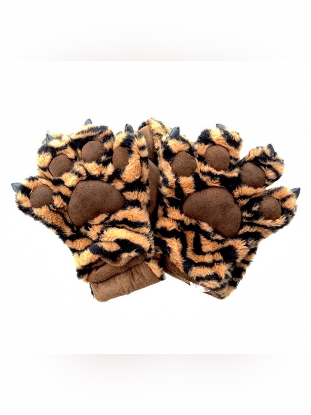Tiger Print Scarf with Attached Plush Paws and Claw Hand Pockets, Kids One Size - Picture 2 of 7